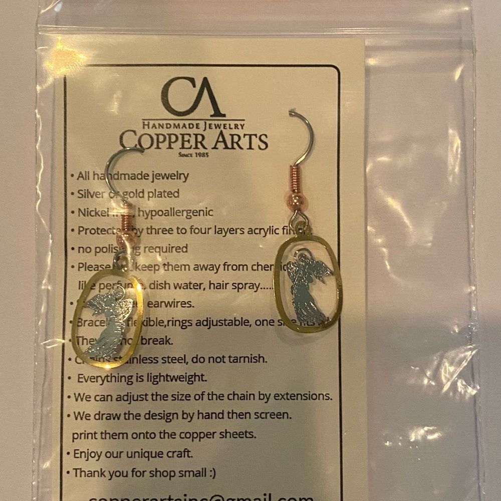 Copper Arts Gold & Silver Angel Dangle Earrings